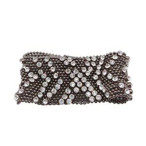 Vtg Guang Tong Liquid Gunmetal Bracelet 8.5” Chevron Mesh Rhinestone Whimsigoth